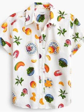 J. CREW Fruit Printed Short Sleeve Linen Blend Button Down Shirt
